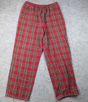 LL Bean Pajama Pants Mens Medium Flannel Red Brushed Cotton Tartan Outdoor Cabin